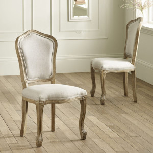 2x Dining Chairs Limed Oak Camille Oatmeal Linen Upholstered Chairs CAM419